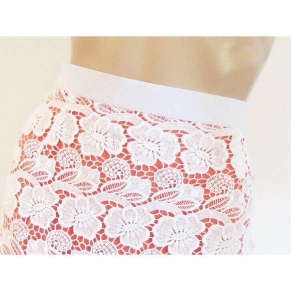 Rebecca Minkoff White Lace 2 Tone Orange Underlay Knee length Designer Skirt 8.R - Picture 8 of 13